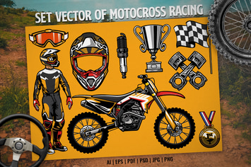 set vector of motocross racing objects