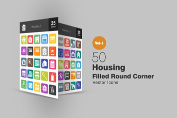 50 Housing Flat Round Corner Icons