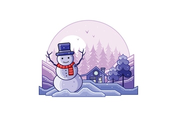 Snowman with a Scarf Winter Line Illustration