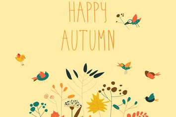 Cute birds with autumn plants and berries