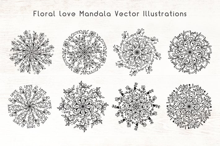 Floral Love Mandala Vector Illustrations