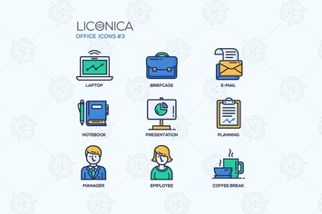 Set of modern office thin line flat design icons