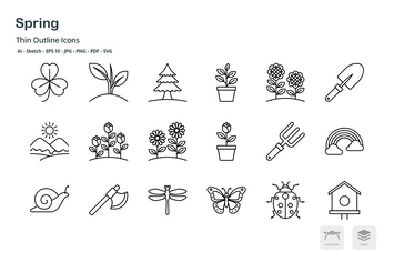 Spring thin outline icons