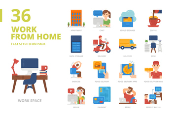 Work from Home Flat Style Icon Set