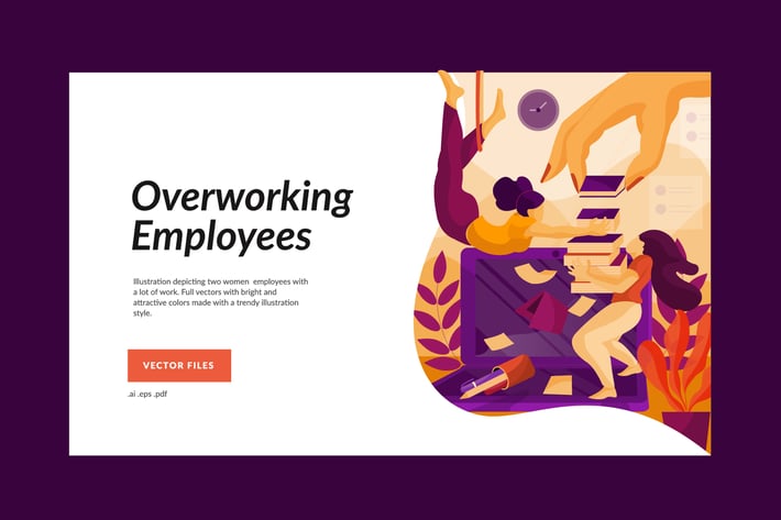 Overworking Female Employees Illustration