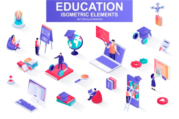 Education Isometric Design Elements