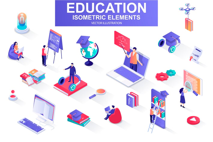 Education Isometric Design Elements