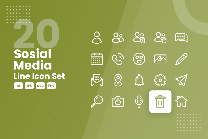 20 Social Media Line Icon Set