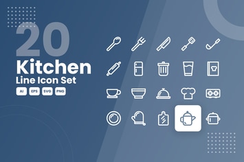 20 Kitchen Line Icon Set