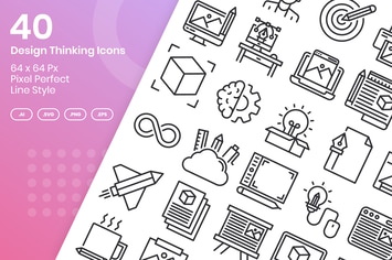 40 Design Thinking Icons Set - Line