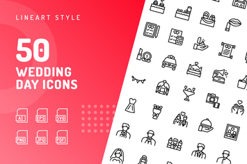 Wedding Day Line Icons