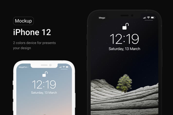Apple iPhone 12 Black & White Mockups