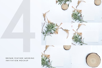 Brown Feather Wedding Invitation Mockup