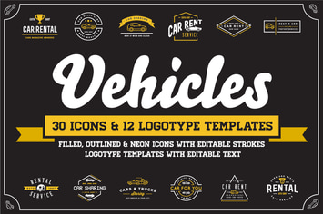 Awesome Vehicles Icons and Logo Set