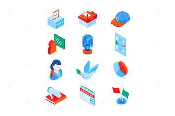 Election and voting - colorful isometric icons