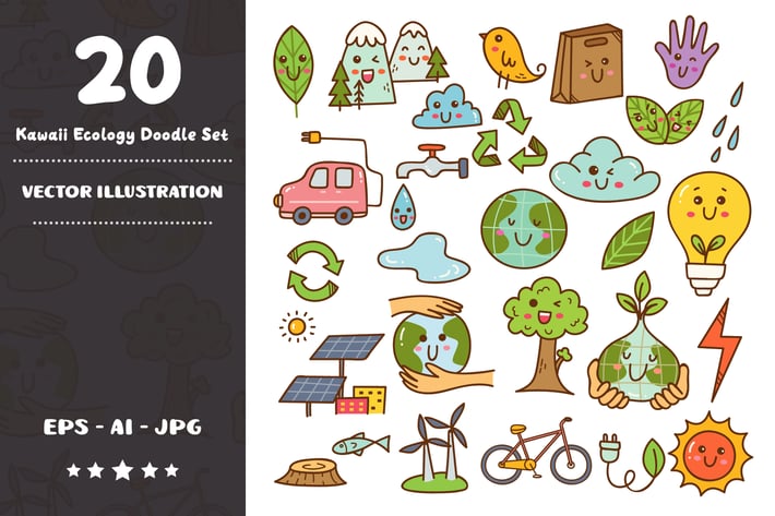Kawaii Ecology Doodle Set