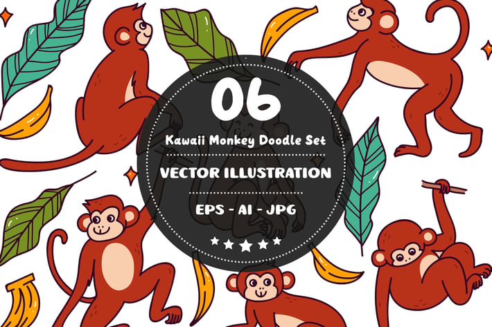 Kawaii Monkey Doodle Set