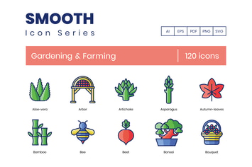 120 Gardening & Farming Line Icons 