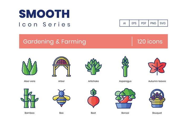 120 Gardening & Farming Line Icons 