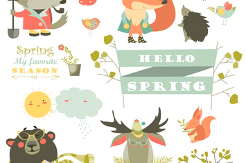 Cartoon characters and spring elements