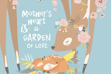 Cartoon Deer family. Mother and baby. Cute animals
