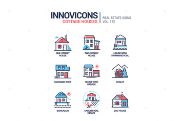 Cottage houses - modern line design style icons