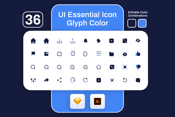 UI Essential Glyph Color Icon Set
