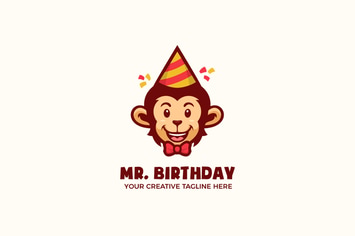 Monkey Birthday Party Mascot Character Logo