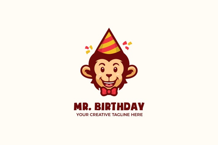 Monkey Birthday Party Mascot Character Logo