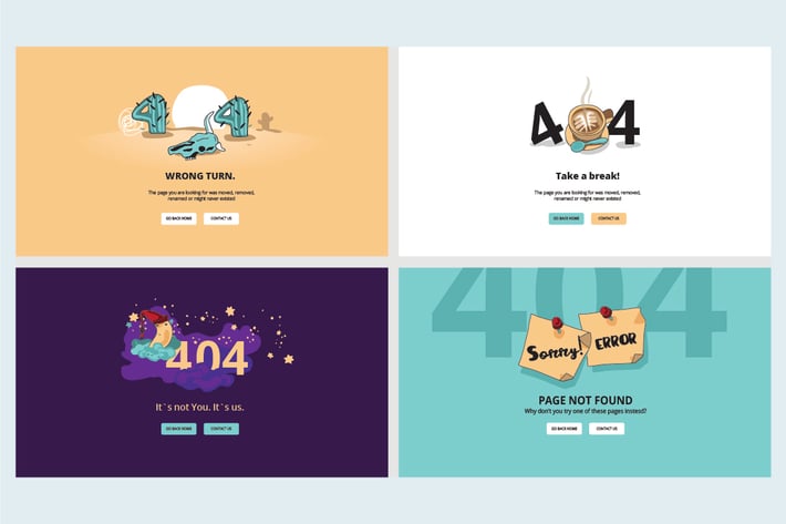 Set of flat designs for 404 error page