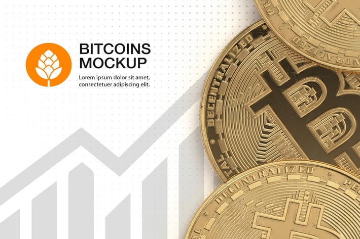 Set Golden Bitcoin Mockup