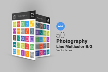 50 Photography Line Multicolor Icons