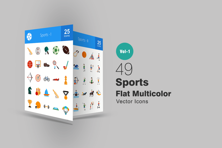 49 Sports Flat Multicolor Icons
