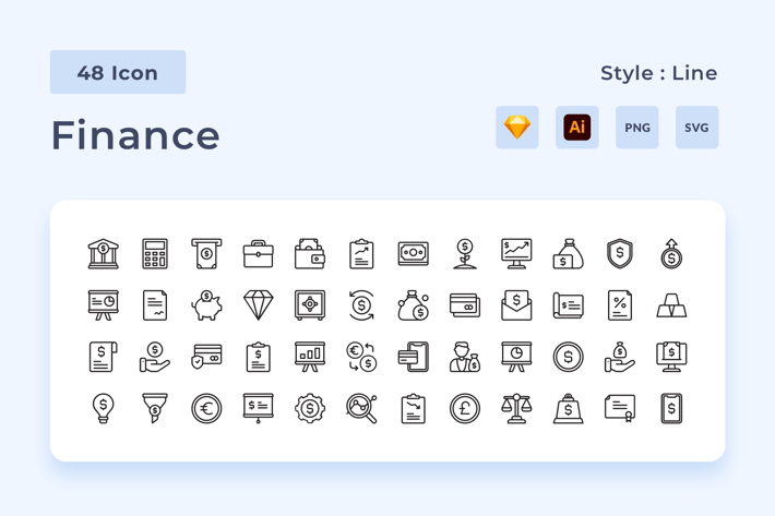 48 Accounting Outline Style Icon Pack