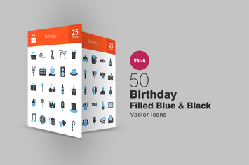 50 Birthday Blue & Black Icons