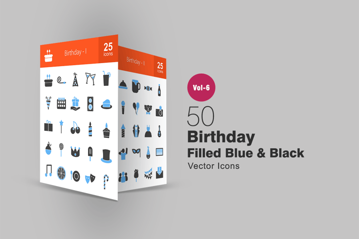 50 Birthday Blue & Black Icons