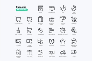 Thin Line Icons Set of 	Shopping