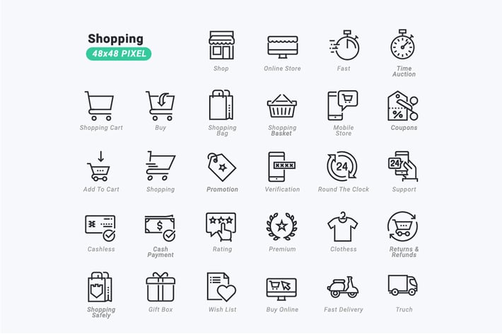 Thin Line Icons Set of 	Shopping