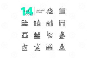 Landmarks - modern single line icons set