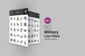 50 Military Line Filled Icons