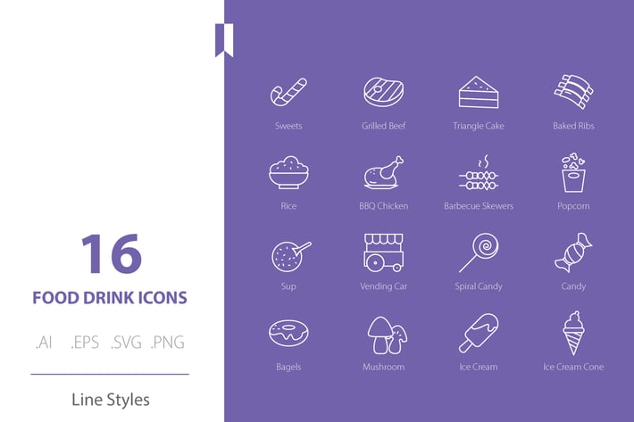 Food Drink Icon Set Line Styles