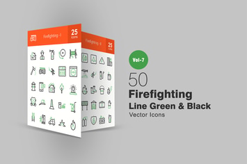 50 Firefighting Green & Black Line Icons