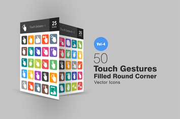 50 Touch Gestures Flat Round Corner Icons