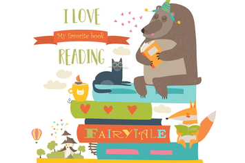 Cute cartoon animals reading books. Vector