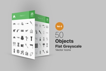 50 Objects Greyscale Icons