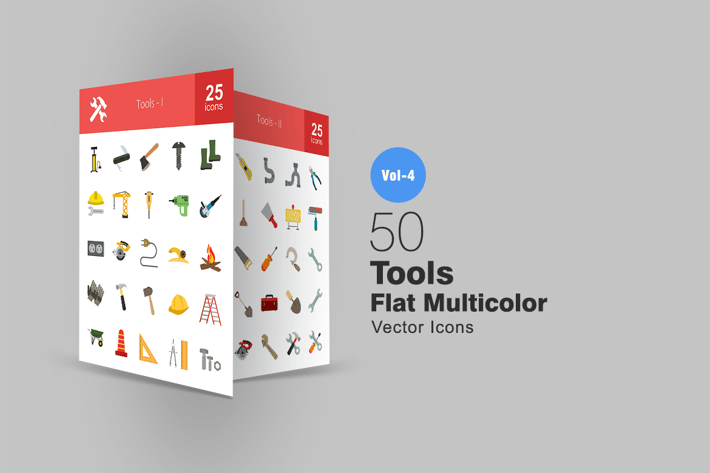 50 Tools Flat Multicolor Icons