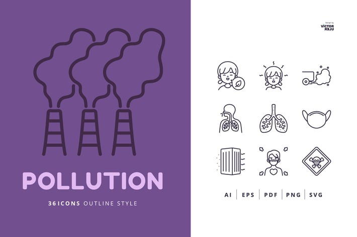 36 Pollution Icons Outline Style