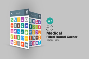 50 Medical Filled Round Corner Icons