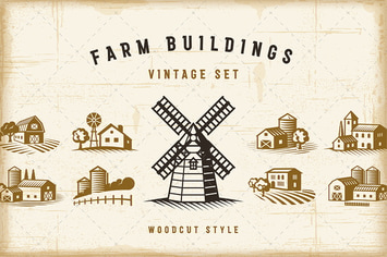 Vintage Farm Buildings Set
