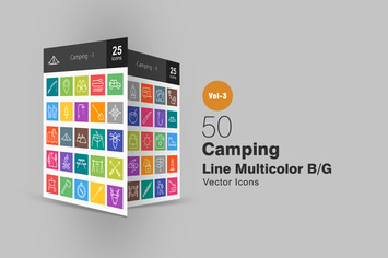 50 Camping Line Multicolor Icons